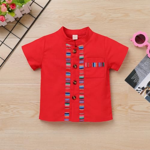 Image of ABEHIK Baby Boys Mexican Outfit Short Sleeve Embroidery Shirt Shorts Set Kids Traditional Fiesta Cinco De Mayo 2PCS Clothes