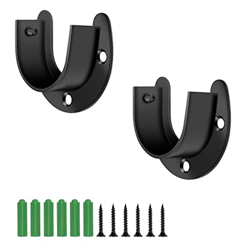 MYLERCT 2 Pièces Noir Support de Tube Penderie- 38 mm Réglable Support de Tige de Bride, Tringle Penderie Peut être Utilisé pour le Support D'armoire/ Tringle à Rideaux/ Tringle à Vêtements