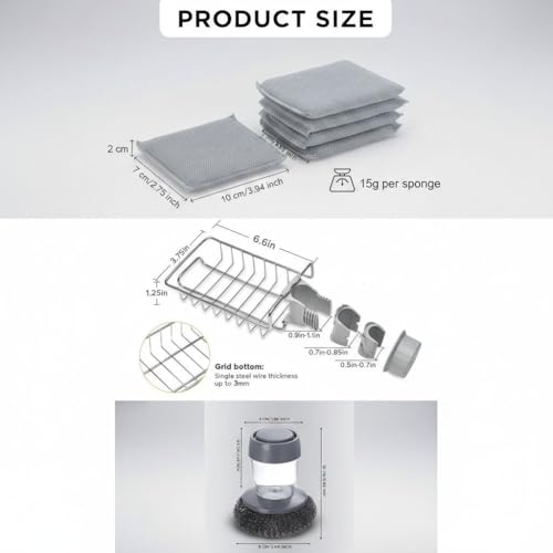 Image of ABSTER Kitchen Sink Accessories Combo Set | Stainless Steel Faucet Organizer Rack with Soap Dispensing Scrubber & Steel Cleaning Mesh Pads