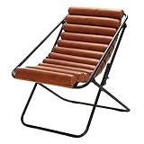 Urban Lifestyle Vegan Leather Ribbed Folding Sling Lounge Chair with Metal Frame, Brown,28'x22'x30'