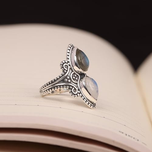 Sterling Silver Ring For Womens Genuine Labradorite Moonstone Ring Beautiful Rainbow Moonstone, Labradorite Silver Ring Handmade Statement Ring Promise Ring Natural Gemstone Ring Labradorite Rings Gift For Mom Wife Sister her3