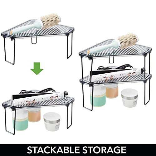 Mdesign Plastic/Steel Corner Stackable Rack, Storage Organizer Shelf For Bathroom, Vanity, Countertop, Sink, Cabinet, Holds Makeup, Shower Accessories, Ligne Collection - 2 Pack - Black/Smoke Gray #TOP4