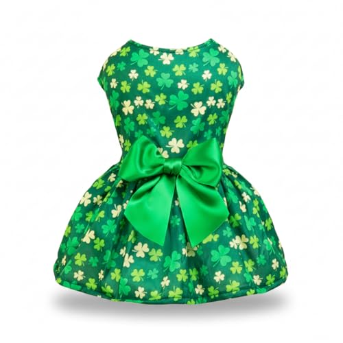 Miiemiu Dog Dress for Small Dogs and Cats, Mesh Skirt Puppy Dress Clothes for Girl and Boy Pets, St. Patrick's Day Irish Lucky Clover Shamrock Leaves Green Holiday Outfit