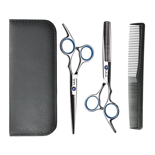 Image of ULG Hair Cutting Scissors Thinning Shears Kit Professional Hairdressing Texturizing Salon Razor Edge Scissor Barber Kit Plus 6.5 inch Silver