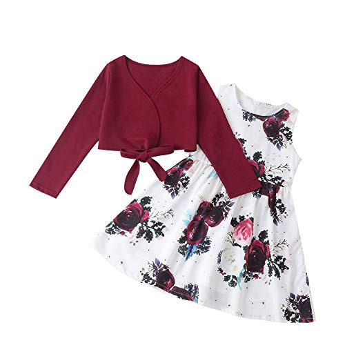 Little Story Baby Outfits Clothes,Kids Baby Girls Solid Tops Floral Print Princess Dress Clothes Outfits Set4-5Years Girls Outfits&Set Baby Clothing for Easter