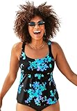 Swimsuits For All Women's Plus Size A Line Relaxed Fit Flared Tankini Top with Adjustable Straps - 18, Blue Poppies (Plus