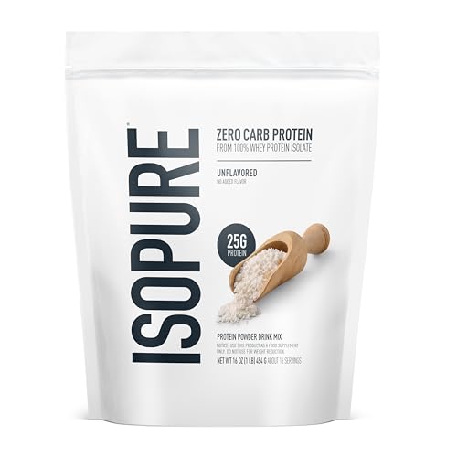 Image of Isopure Zero Carb 100% Pure Whey Isolate Protein Powder, Gluten Free, with Vitamins, Unflavored, 25g Protein Per Serving, 1 Lb, 16 Servings (Packaging May Vary)
