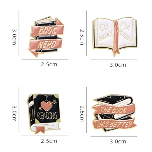 Image of 4 Pieces Cartoon Books Enamel Pins - Book Lovers Gifts, Badges, Brooches, Decorative Lapel Pins for Backpacks, Clothing, Bags, Jackets - Learning Gifts for Teacher, Student
