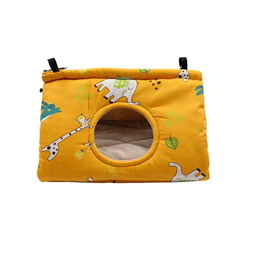 Hamac Oiseau Hiver Chaud Nid - d'oiseau Maison Cage de Grotte Suspendue Cabane Douillette Hamac en Peluche Douce Tente SCage À Oiseaux Perroquet Lit Chaud d'hiver Habitats pour Animaux (M, Jaune)
