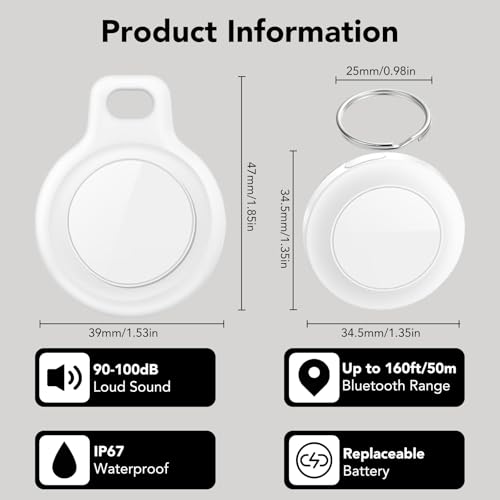Image of Air Tracker Tag-2 Pack, Smart Bluetooth Tracker for Apple Find My (iOS Only), IP67 Waterproof Tracker with Keychain, Item Finder and GPS Finder for Keys, Luggage, Wallet, etc, Replaceable Battery