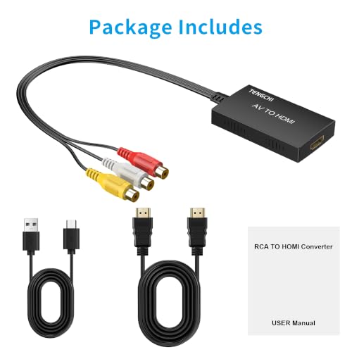 Image of Tengchi RCA to HDMI Converter, Composite to HDMI Adapter Support 1080P PAL /NTSC Compatible with PS one, PS2, PS3, STB, Xbox, VHS, VCR, Blue-Ray DVD Players