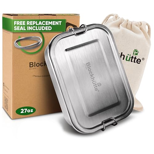 Blockhuette Fiambreras Comida Trabajo Acero Inoxidable con 3 Compartimentos I 800ml I Lunch Box Hermetica, Metálico Infantil y Adulto, Lunch box niños y Trabajo, Sin BPA, Oficina