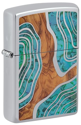 Encendedor Zippo con diseño madera y nácar cromado miniatura 1
