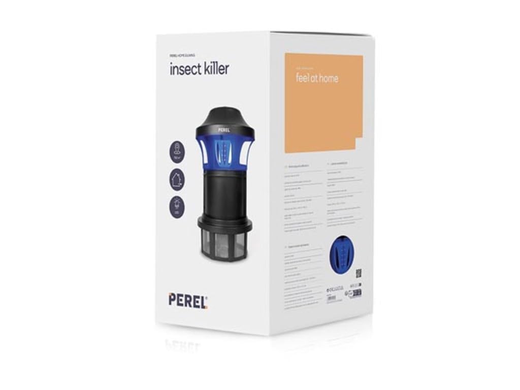 Perel LED UV Insektenvernichter mit Ventilator, 750 m² Reichweite, IPX4 wasserresistent, energiesparende LED-Technologie, mit herausnehmbarer Auffangschale und Aufhängebügel für den Außenbereich