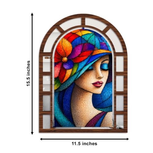 Image of Artvibes Modern Colorful Woman Theme Jharokha Mirror | Wall Hanging Decor for Living Room, Bedroom, Hall, Dining Room, Office & Entryway | Gift (WH 12007N), Set of 2