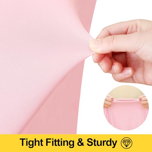 Image of Smiry Spandex Elastic Fitted Table Cloth Skirt for 4FT Rectangle Table | Stretch Washable Table Cloth, Banquet Table Cover for Wedding, Party, Indoor & Trade Shows, (Pink, 48Lx24Wx30H)