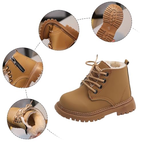 IWIHMIV Girls Ankle Boots Lace Up Side Zipper Winter Booties Comfortable Outdoor Non Slip Warm Fleece Lined Shoes4