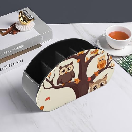 Idée cadeau déco avec ce support télécommande imprimé hiboux et arbre à café
