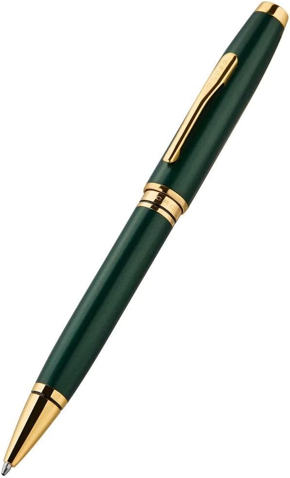 Image of Cross Coventry Satin Metallic Green Lacquer with Gold PVD Appointments Refillable Ballpoint Pen - Medium Point, Black Ink, Presented in a Luxury Gift Box