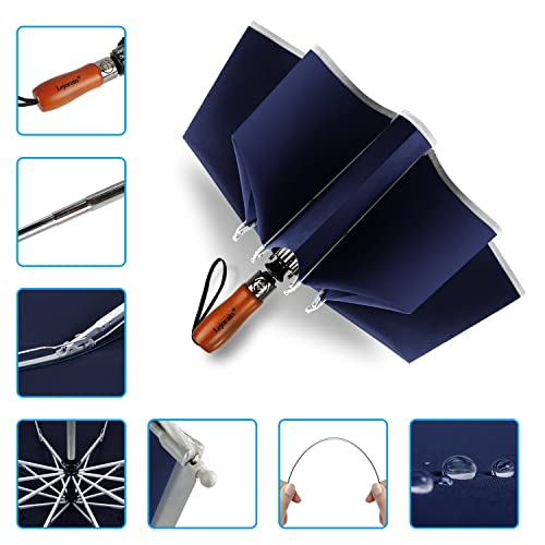 Lejorain Large Reverse Umbrella -50 Inch Windproof Folding Inverted Umbrella - Upside Down With Safety Reflective Strip (3,Blue) #TOP4