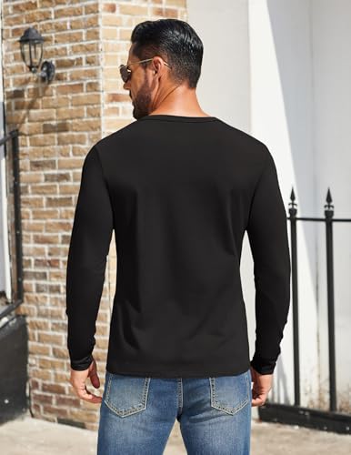 COOFANDY Mens Henley Shirts Cotton Long Sleeve V Neck Button Basic Tees Plain Casual Pullover4