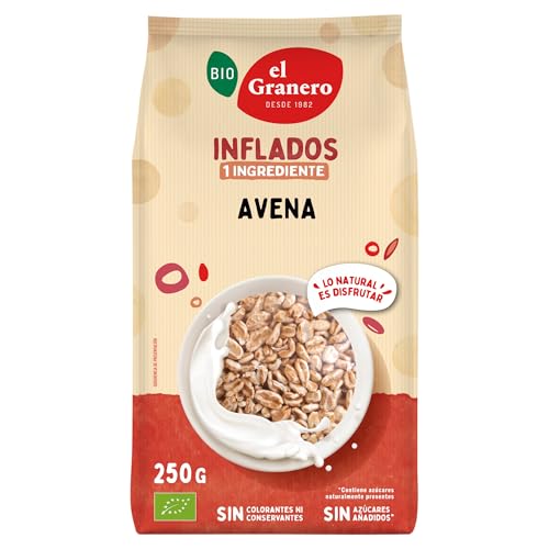 El Granero Integral - Avena Hinchada - 250 g - Rico en Vitaminas, Minerales y Fibra - Efecto Saciante - Propiedades Prebióticas - Ideal para Desayunos - Apta para Veganos