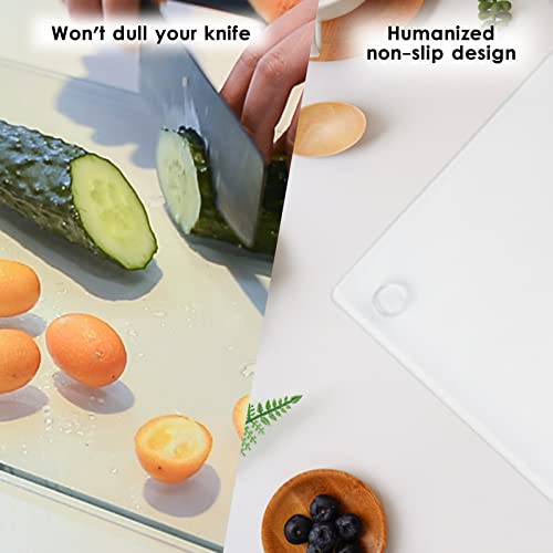 Gurun 2 Piece Tempered Glass Cutting Board For Kitchen,Small Cutting Board With Rubber Feet,Lightweight Countertop Tray,Scratch Resistant,Heat Resistant,Non-Slip,Clear&White(16"X12"&12"X8") #TOP5