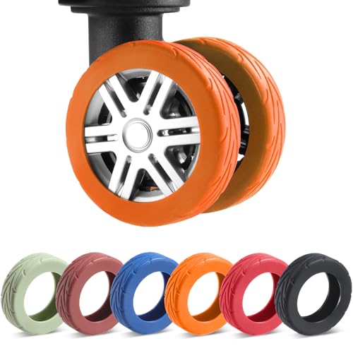 Image of 8Pcs Upgrade Luggage Wheel Covers,Essential Travel Accessories, Orange, Soft, Silent. Protect Luggage Wheels