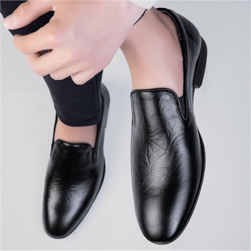 Mens British Style Leather Loafers Pointed Toe Height Increasing Slip On Casual Office Formal Comfortable Bean Shoes2