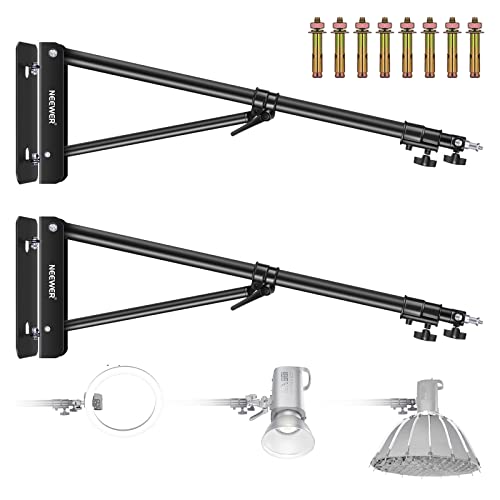 Image of Neewer 2-Pack Triangle Wall Mounting Boom Arm for Photography Studio Video Strobe Lights Monolights Softboxes Umbrellas Reflectors,180 Degree Flexible Rotation,Max Length 70.8 inches /180CM (Black)