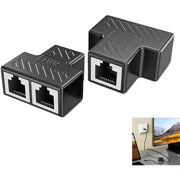 Zestaw 2 rozgałęźników Ethernet RJ45, 2-portowy rozdzielacz RJ45, adaptery sieciowe 1 do 2 kabli Cat5, łączniki LAN Plug & Play, separacja linii bez zakłóceń do routera Switch PC TV