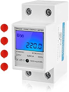 Single Phase Energy Meter with LCD Backlight Display, Digital Electricity Meters 220v 5(80) a Digital 1 Phase 2 Wire 2p Din Rail Electric Meter, 35mm Din Rail Type Energy Meter Electronic Meter