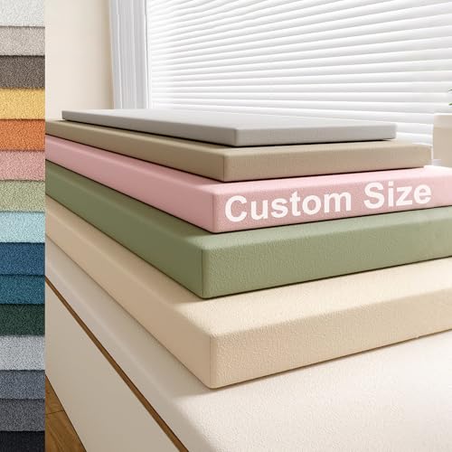 Waterproof Custom Size Bench Cushions for Indoor Outdoor Furniture, Bay Window Bench Seat Cushions Indoor, Custom Cushions for Breakfast Nook/Dining Entryway Mudroom, 75D Memory Foam/Anti-Slip/Scratch