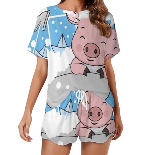 Pyjama femme manches courtes Bain De Cochon vêtement de nuit été