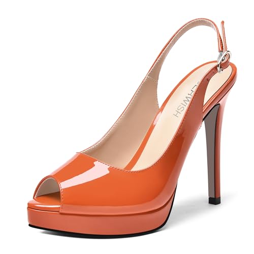 ROSERWISH Womens Night Club Stylish Patent Sexy Peep Toe Slingback Buckle Stiletto High Heel Pumps Shoes 5 Inch