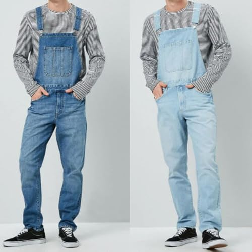 Jeans Pants Trousers Denim Washed Blue Street Trendy Shoulder Strap Slim Fit Commuting Straight Leg Casual for Men4