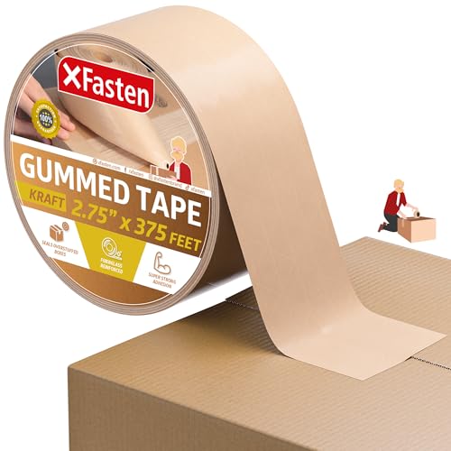 XFasten nastro da imballaggio in gomma rinforzata (69.85mm x 114.3m)| Nastro con supporto di fibra in vetro ideale per imballare e sigillare scatole di cartone che verranno spostate e spedite.