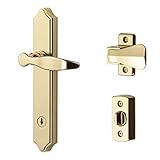 Ideal Security 1216 Surface Mount Storm Door Handle with Lock and Key for 1 – 1 ½ inches Thick Doors (Bright Brass, 4-Posts)
