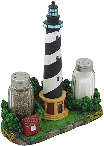 Nautical Cape Hatteras Lighthouse Glass Salt and Pepper Shaker Set Figurine with Holder in Decorative Kitchen Decor Sculptures and Collectible Coastal Gifts - Image 4