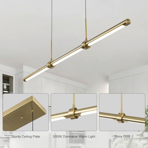 Edislive Modern Linear Led Island Light Dimmable Led Chandelier 47.24 In Adjustable Linear Hanging Light Fixture 3000K 20W Pendant Light For Dinning Room Kitchen,Gold thumb #3