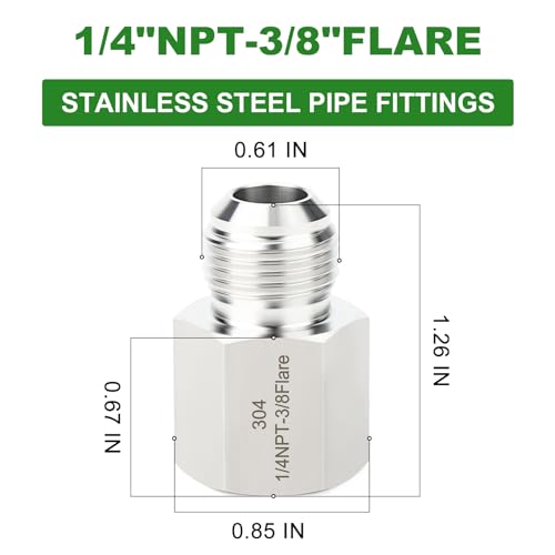 Image of TAISHER 2PCS Forging of 304 Stainless Steel Tube Flare Fittings, 3 /8 inch Male Flare x 1 /4 inch NPT Female, Half Union