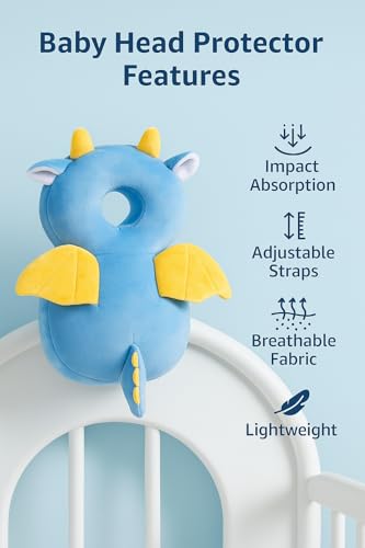 Image of Shark Doo Doo Baby Head Protector Cushion for 6-24 Months | Soft Plush Safety Backpack for Toddlers | Adjustable Straps, Anti-Fall Pillow for Infants (Dragon)