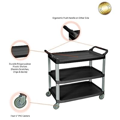 Luxor Home Office Large Multipurpose Three Shelves Serving Cart, Black