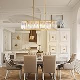 Moooni Modern Rectangular Chandelier Gold Dining Room Crystal Chandelier 5 Lights Gold Linear Chandelier Crystal Light Fixture Pendant Light for Dining Room Kitchen Island L33.5 x W8.7 x H8.7