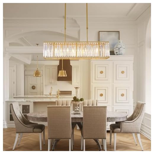 Moooni Modern Rectangular Crystal Chandelier Rectangle Pendant Light Fixture for Kitchen Island Dining Room Gold Finish L 33.5" x W 8.7" x H8.7-5 Lights