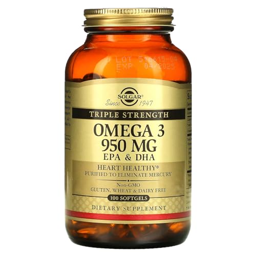 SOLGAR Omega 3 de triple potencia, apoya el cerebro y los ojos, es bueno para la salud del corazón, aceite de pescado, 100 cápsulas blandas, el embalaje puede variar