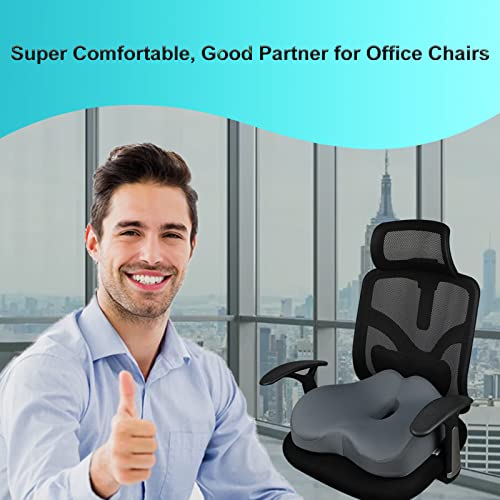 Newsty Pressure Relief Seat Cushion For Long Sitting Hours On Office, Home Chair, Car Memory Foam Office Chair Cushion For Back, Coccyx, Tailbone Pain Relief（Grey） #TOP3