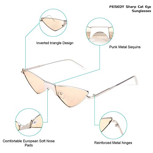 FEISEDY Small Cat Eye Sunglasses Women PUNK Party Metal ROCK Candy Color Glasses B27213