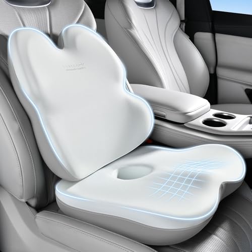 Image of Coverado Seat Cushion and Back Support for Office Chair Memory Foam Chair Pad Office Chair Lumbar Support for Car Chair Cushion for Back Pain for Truck Driver, Gaming Chair, Desk Gray&Light Gray