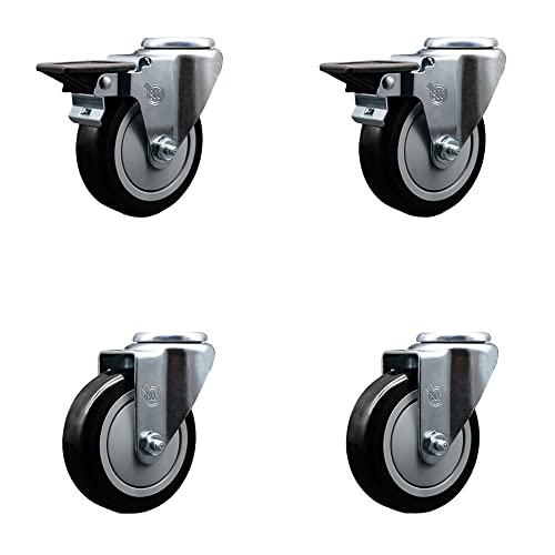 Polyurethane Swivel Bolt Hole Caster Set of 4 w/4